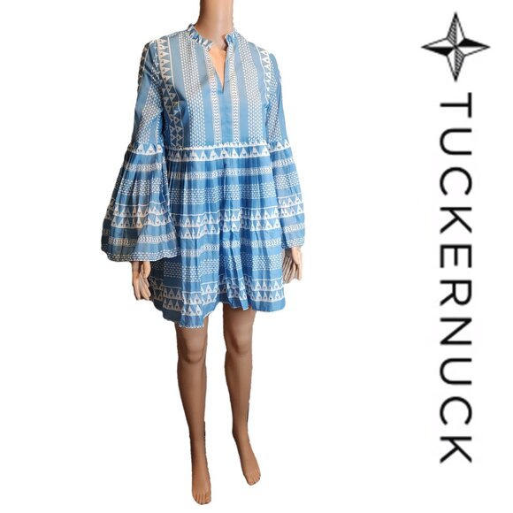 Hyacinth House Blue & White Bell Sleeved Blaine Mini Dress NWT XS - Picture 1 of 12